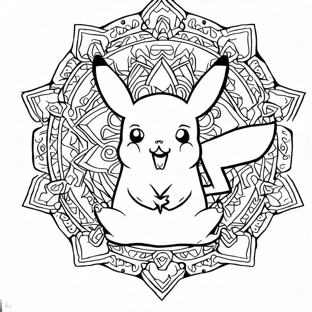 Funny face of pikachu mandala coloring page