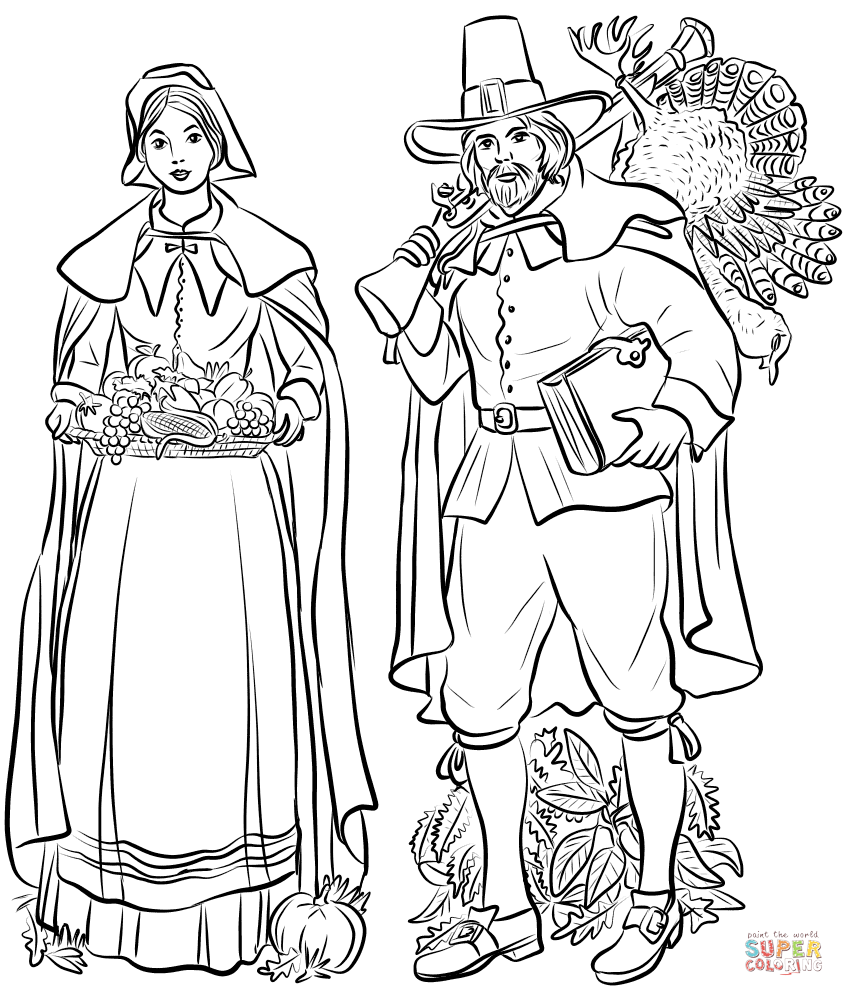 Pilgrim couple coloring page free printable coloring pages