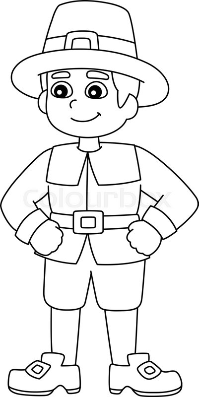 Thanksgiving pilgrim boy isolated coloring page stock vector