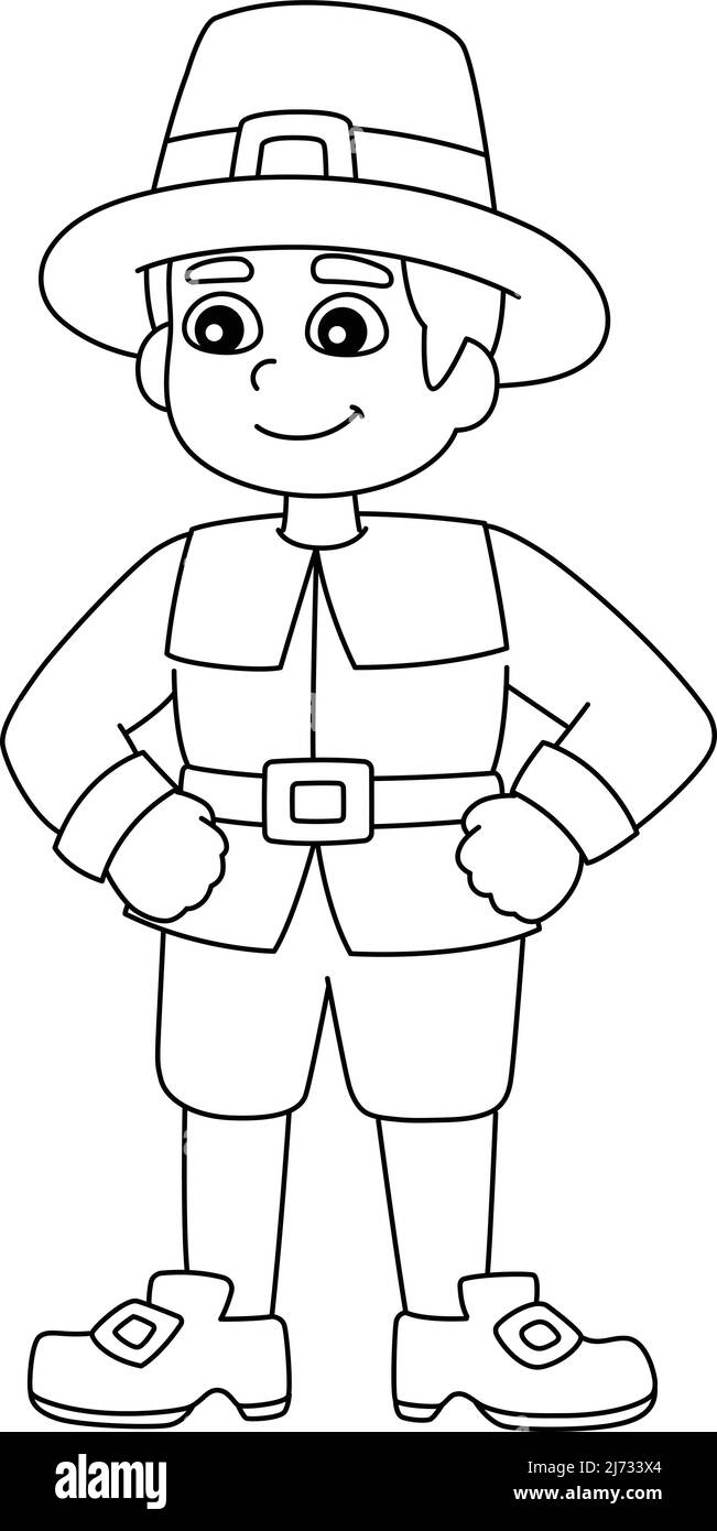 Thanksgiving pilgrim boy isolated coloring page stock vector image art