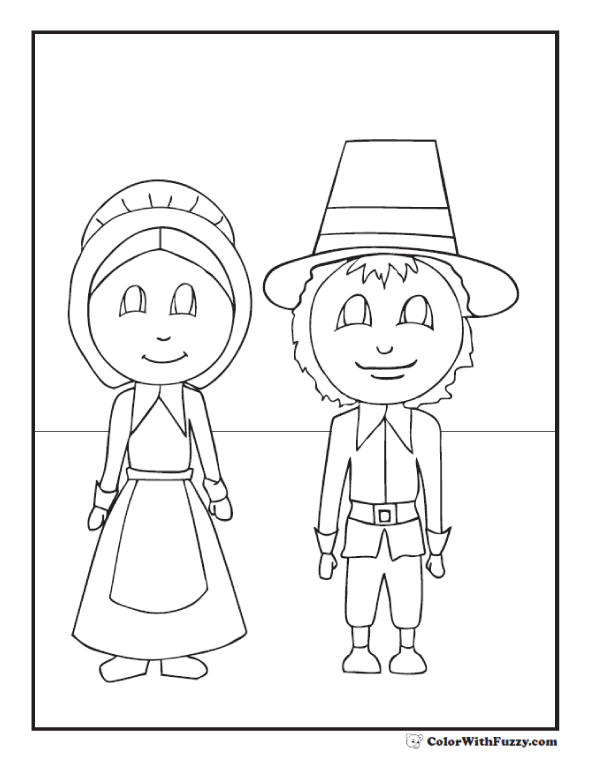 Thanksgiving coloring pages pilgrims lady and gent