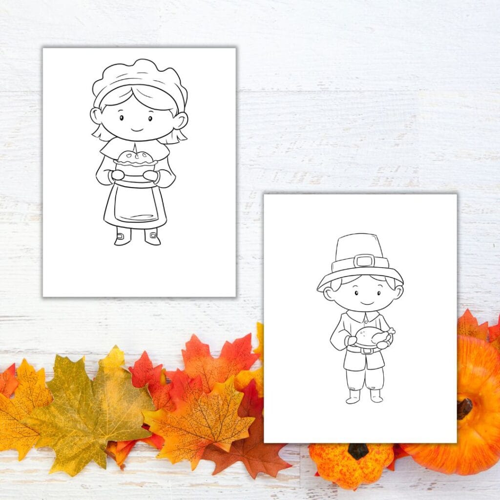 Cute thanksgiving pilgrim coloring pages for kids free printable
