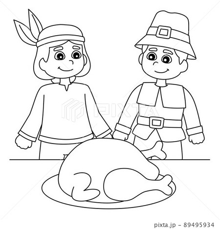 Thanksgiving pilgrim native american boy coloring