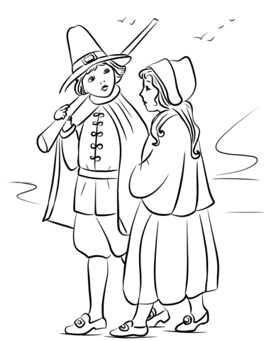 Pilgrim children coloring page free printable coloring pages