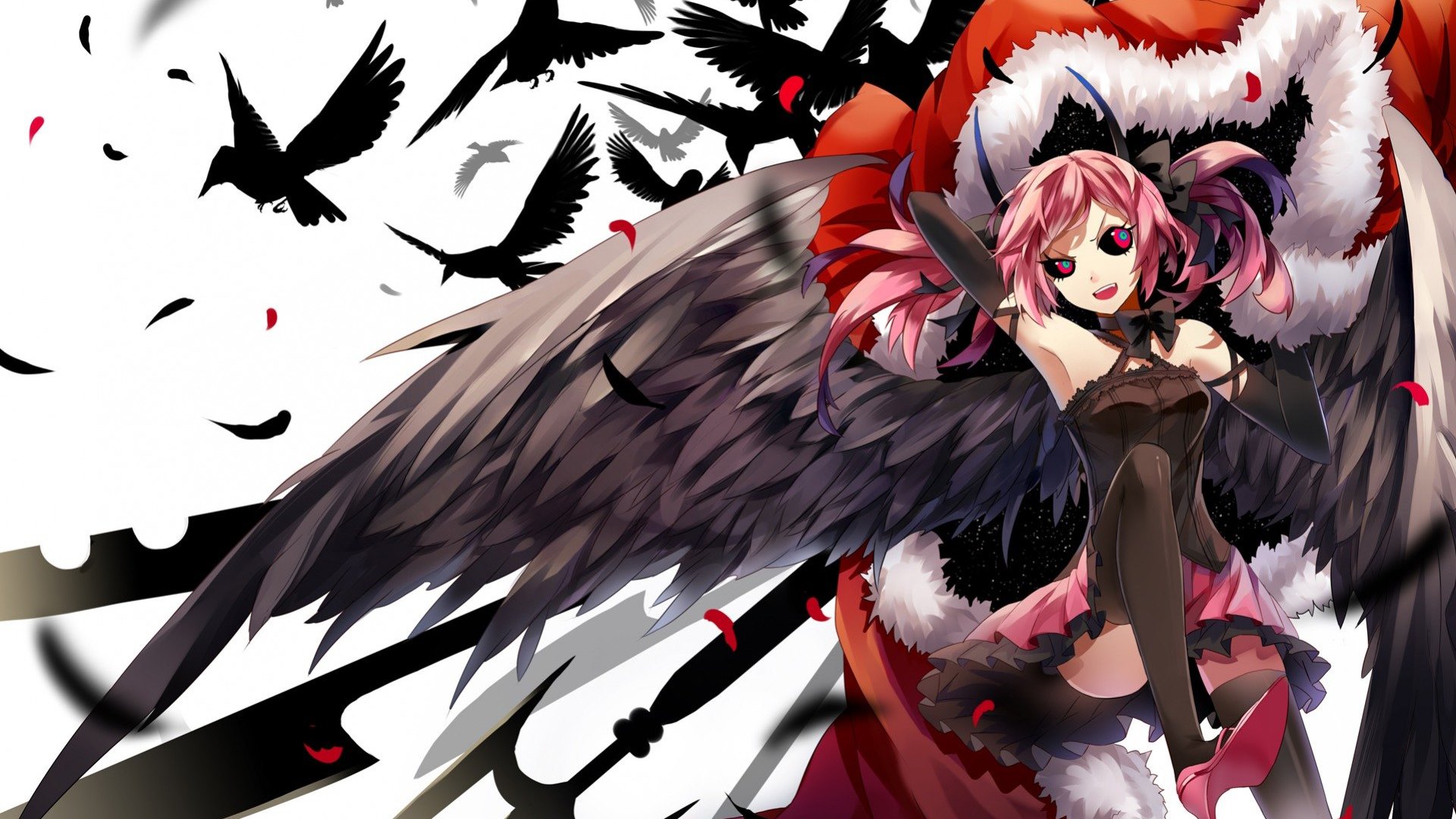 Wallpaper id red pretty wings dress raven angel black beautiful girl crazy anime beauty crow pink feathers free download