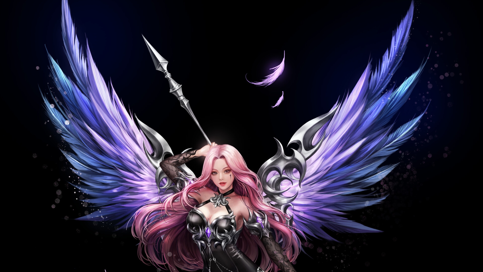 X girl boram angel black pink blue wings frumusete luminos fantasy angel