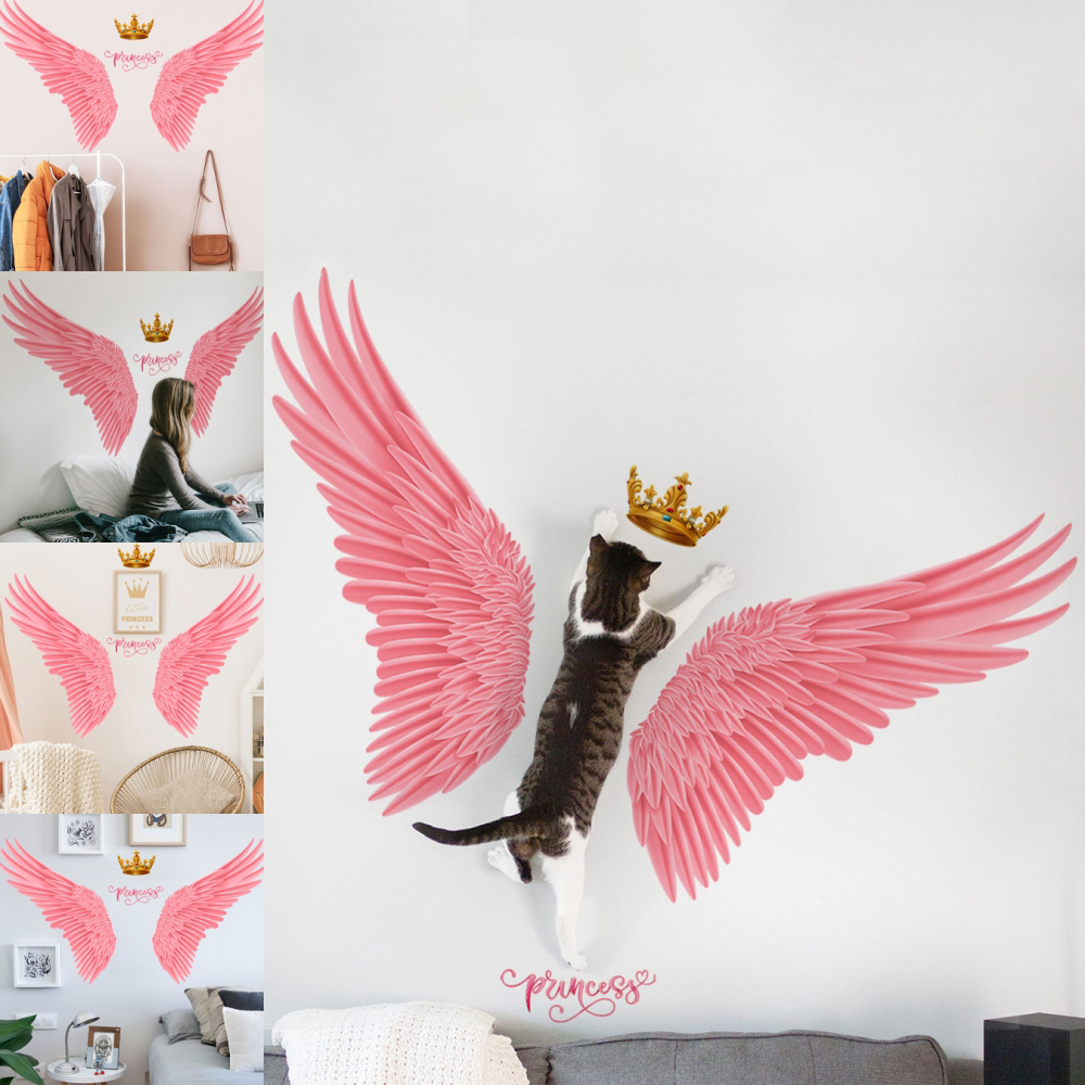 Yipa pink angel wings diy peel and stick mural removable home decoration self adhesive art decor wallpaper lovely girls baby kids wall stickers