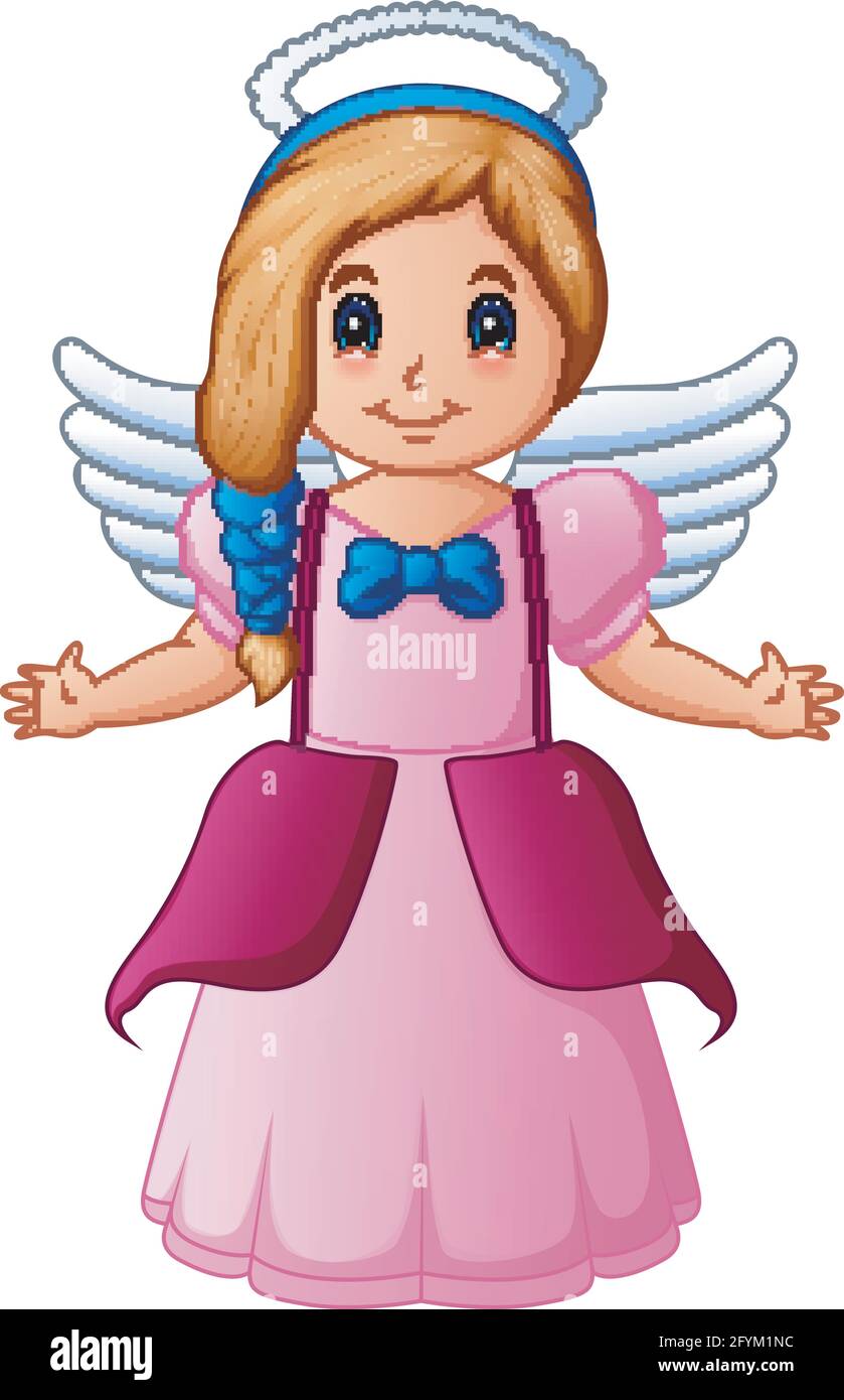 Cute happy cartoon girl angel with white wings flying stock vector image art