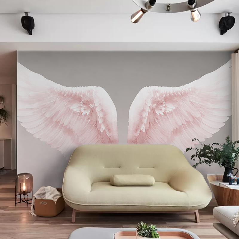 Modern minimalist wall cloth living room background wallpaper bedroom pink angel wings mural girl room warm wallpaper