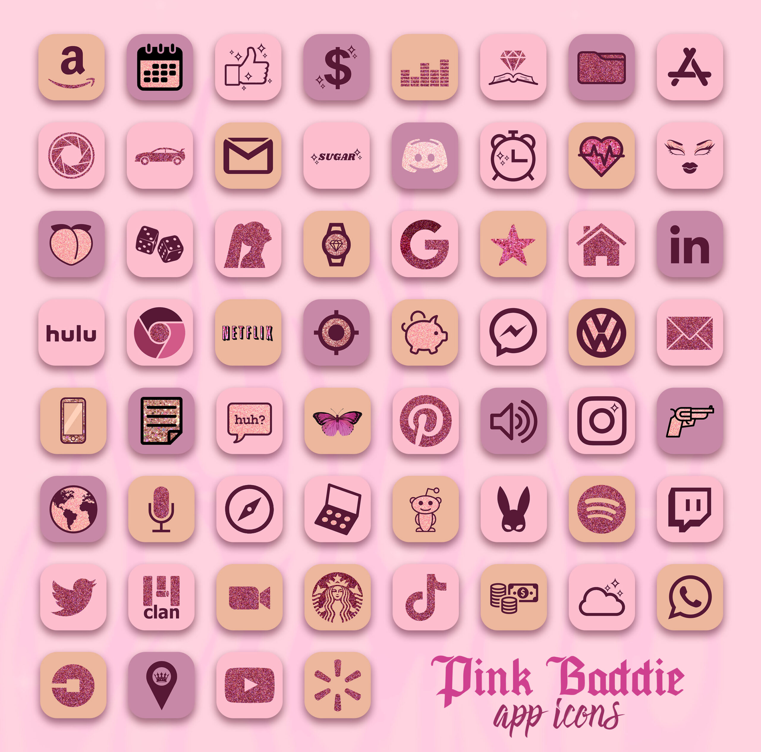 Pink baddie aesthetic app icons ios