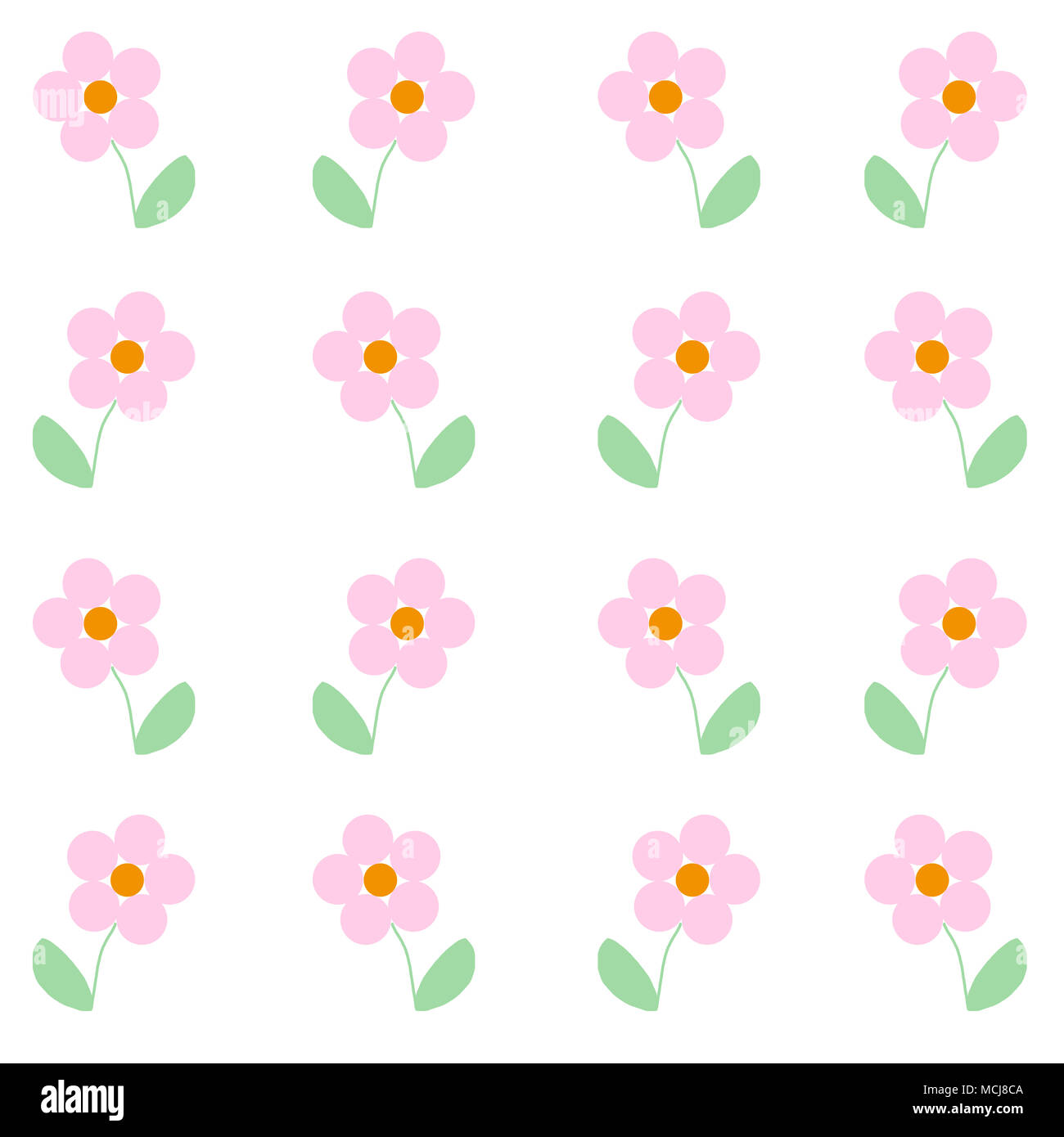Cute illustrated baby pink flowers simple print to be used as a canvas background wallpaper childlike drawing with pastel colors stock photo
