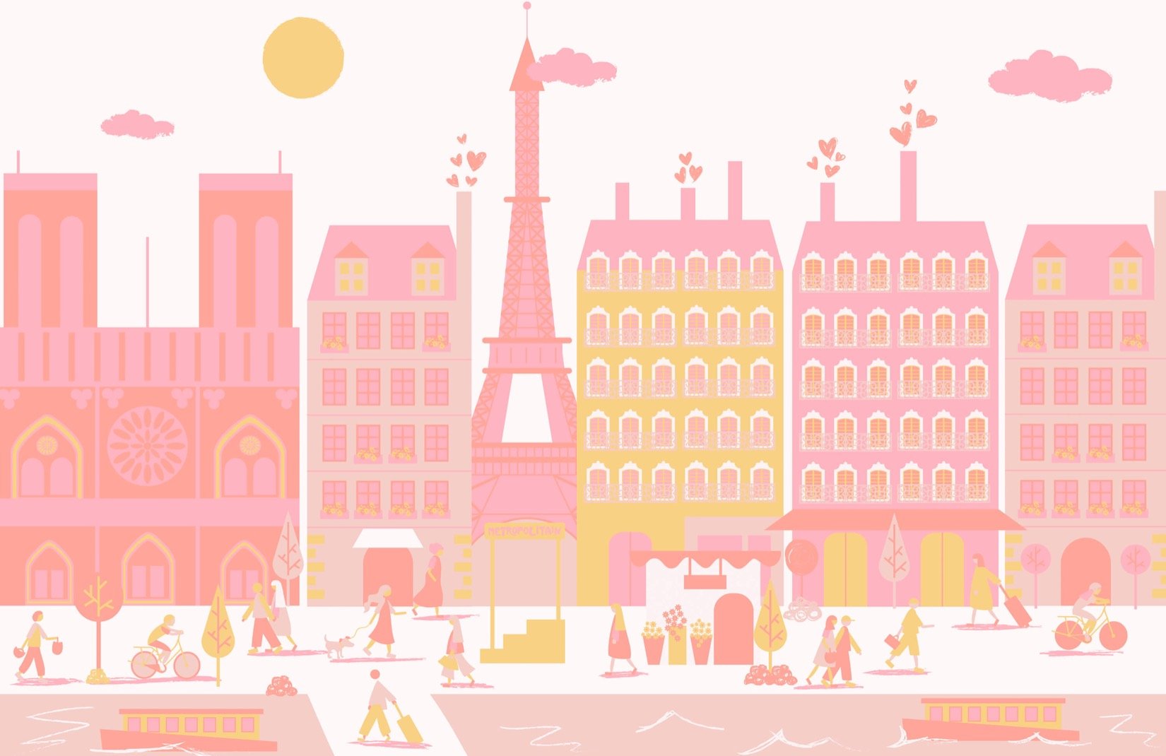 Pink paris city living wallpaper mural