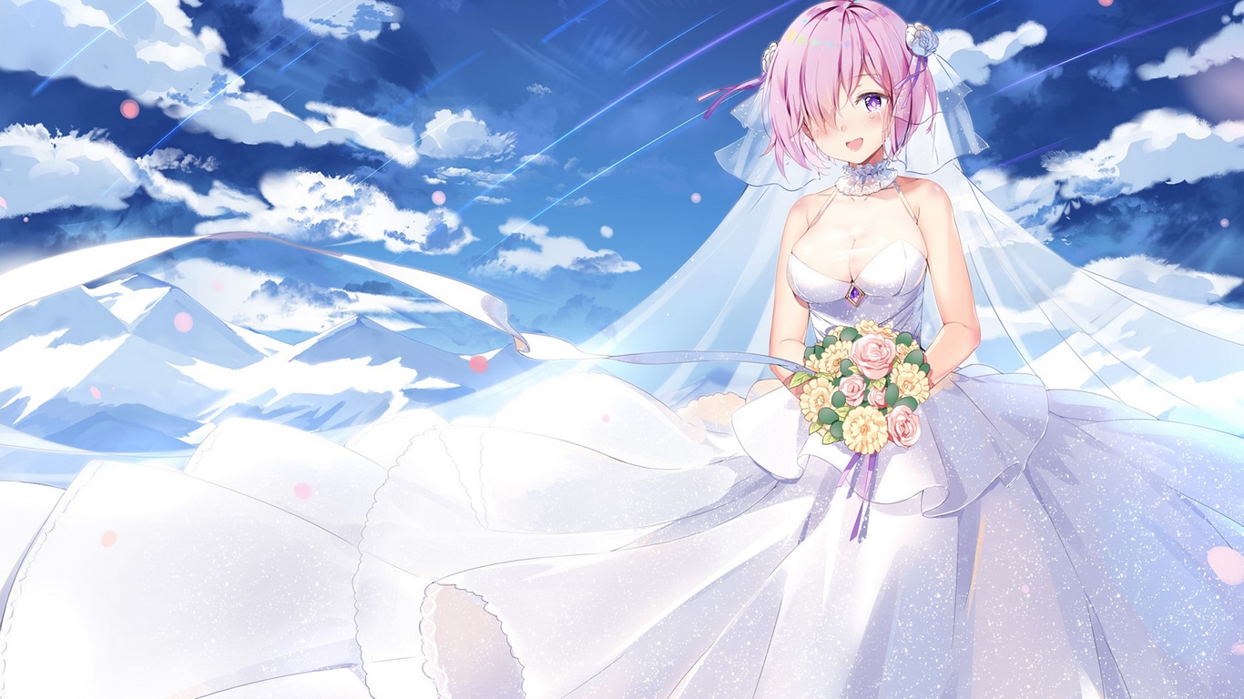 Wallpaper id wedding dress pink hair anime girls free download