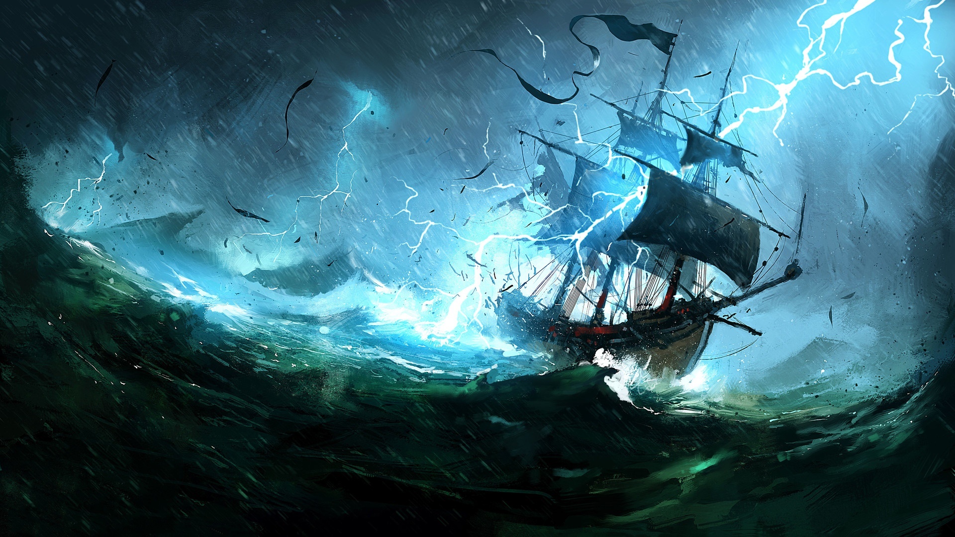 Pirate ship in a storm x wallpaper