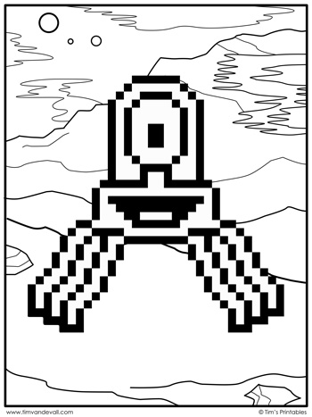 Pixel art coloring page â space alien â tims printables