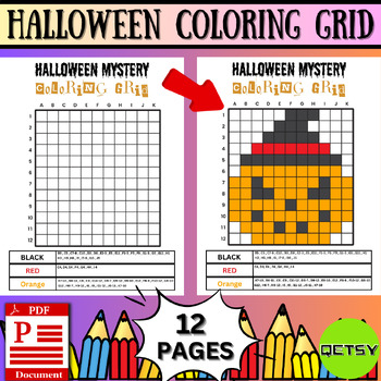 Enchanting halloween pixel art mystery pictures coloring grid activity pack made by teachers