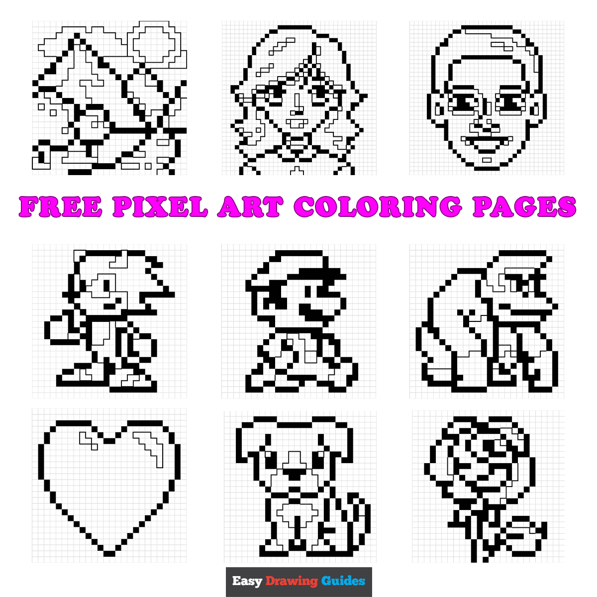 Free printable pixel art coloring pages for kids