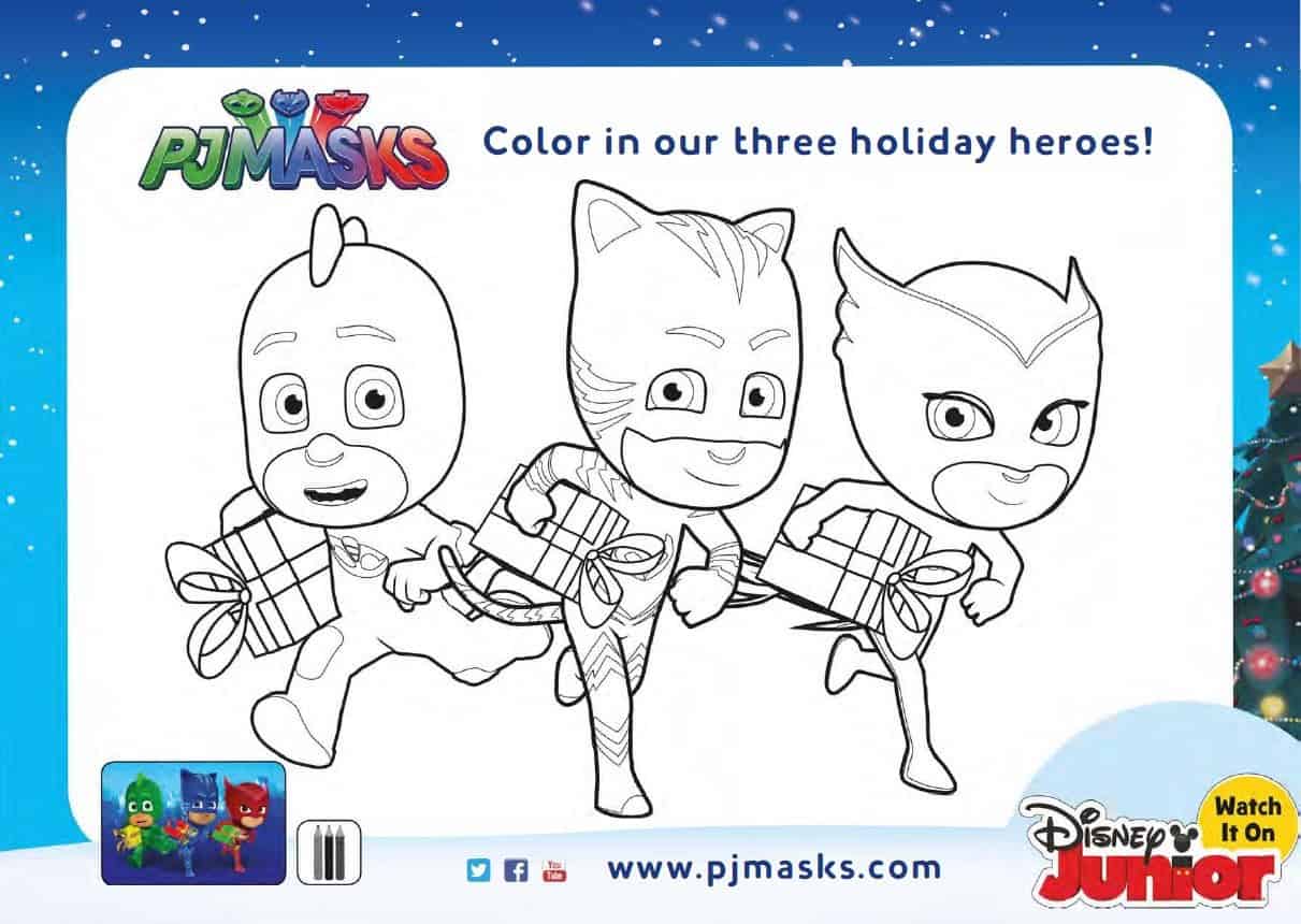 Free holiday pj masks coloring pages and activity sheets