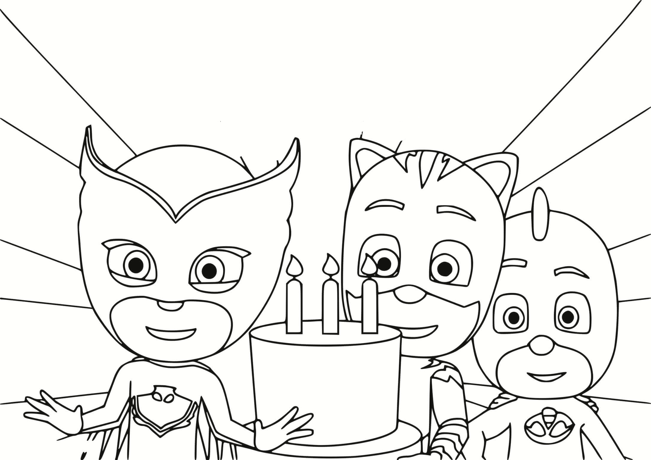 Pj masks birthday coloring page printable