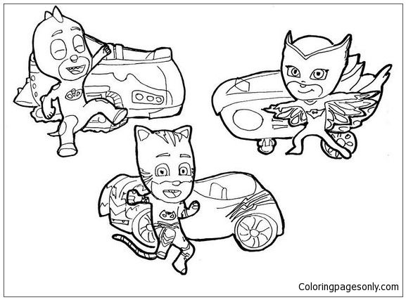 Catboy owlette and gekko from pj masks coloring page