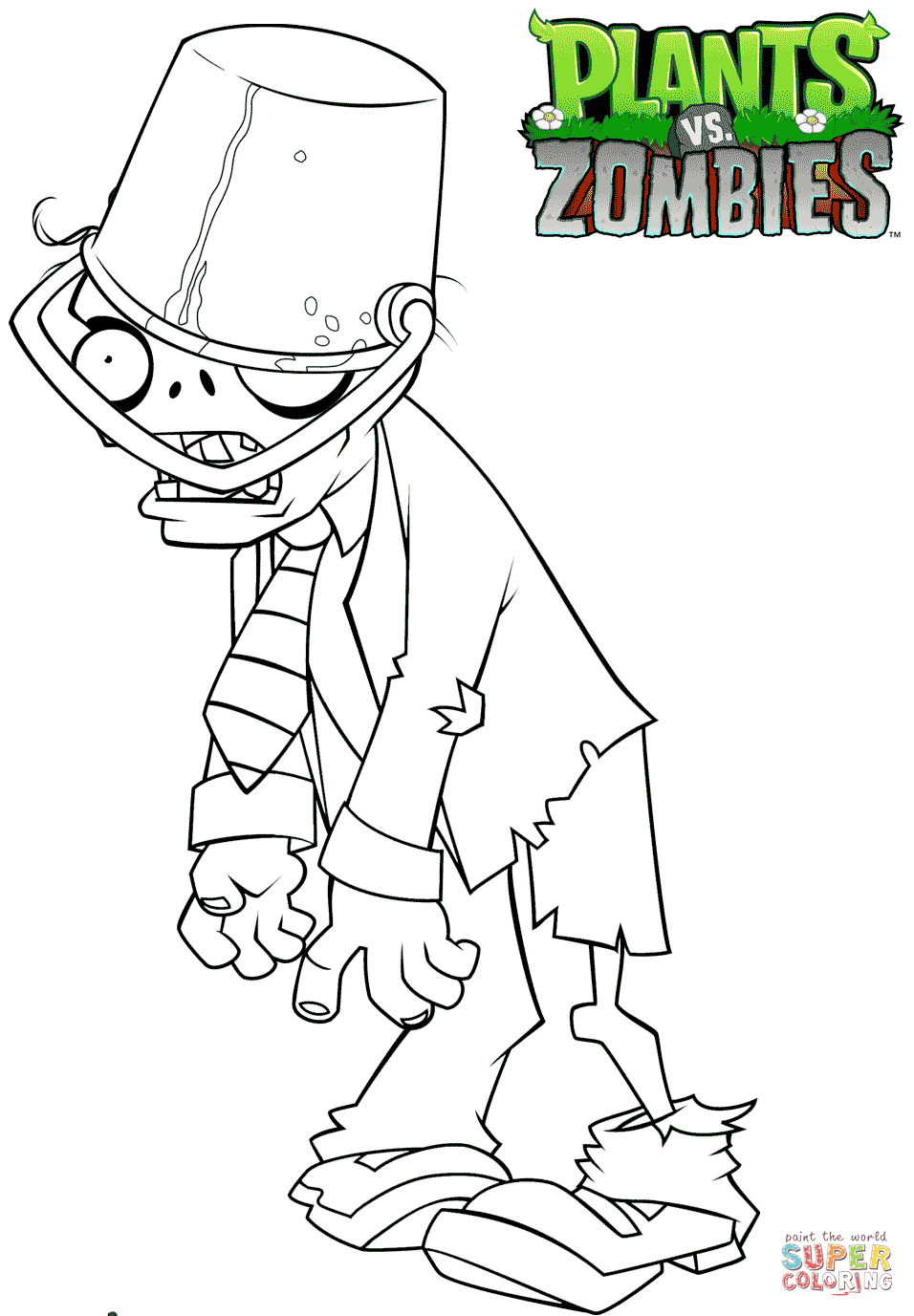 Plants vs zombies buckethead zombie coloring page free printable coloring pages