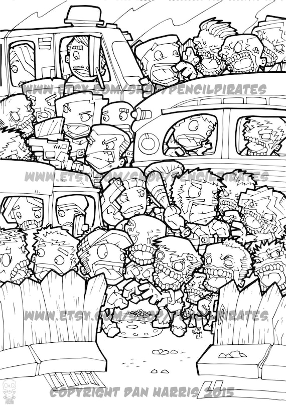 Zombie car park massacre colouring page adult colouring book page one page instant pdf