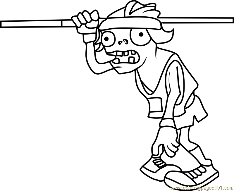Pole vaulting zombie coloring page for kids