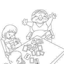Grandmother playing cards coloring pages