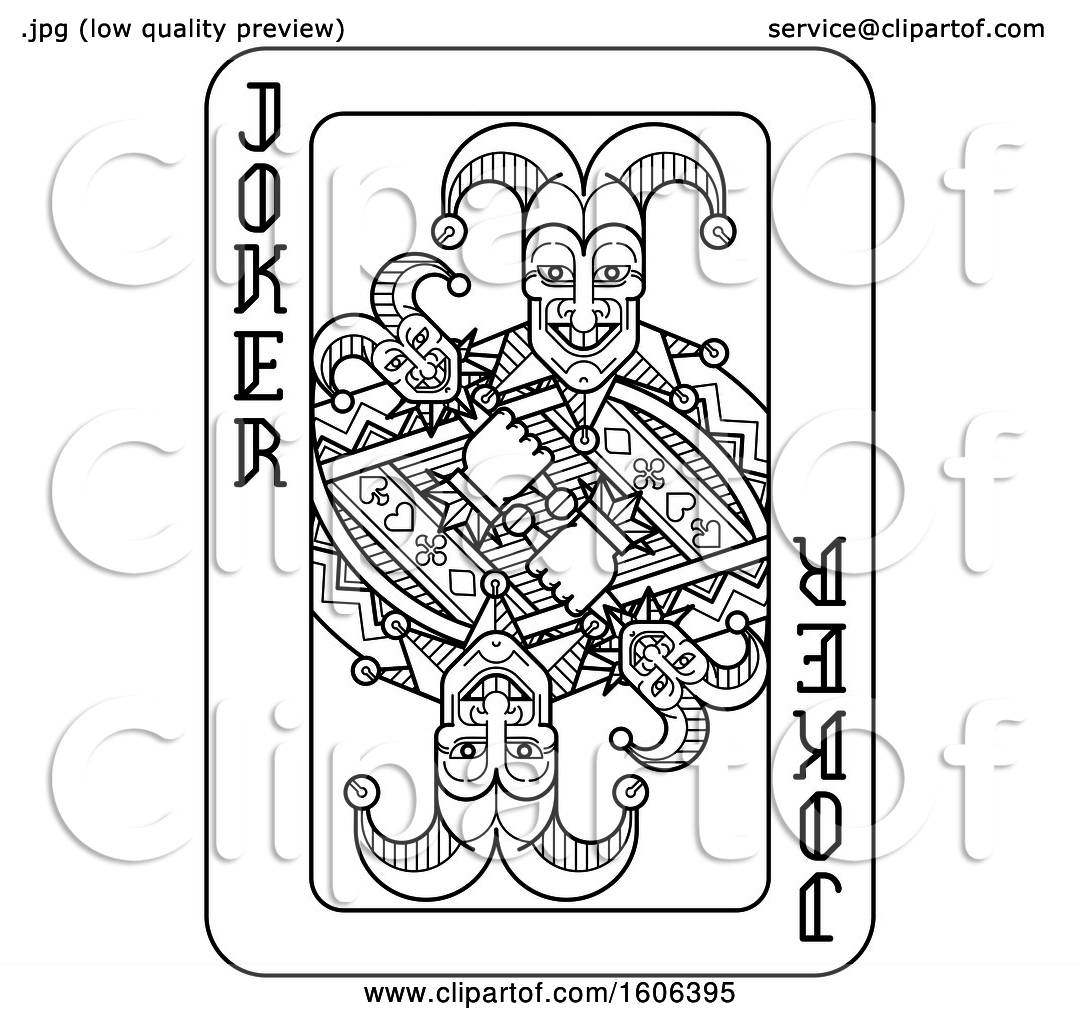 Clipart of a black and white joker playing card