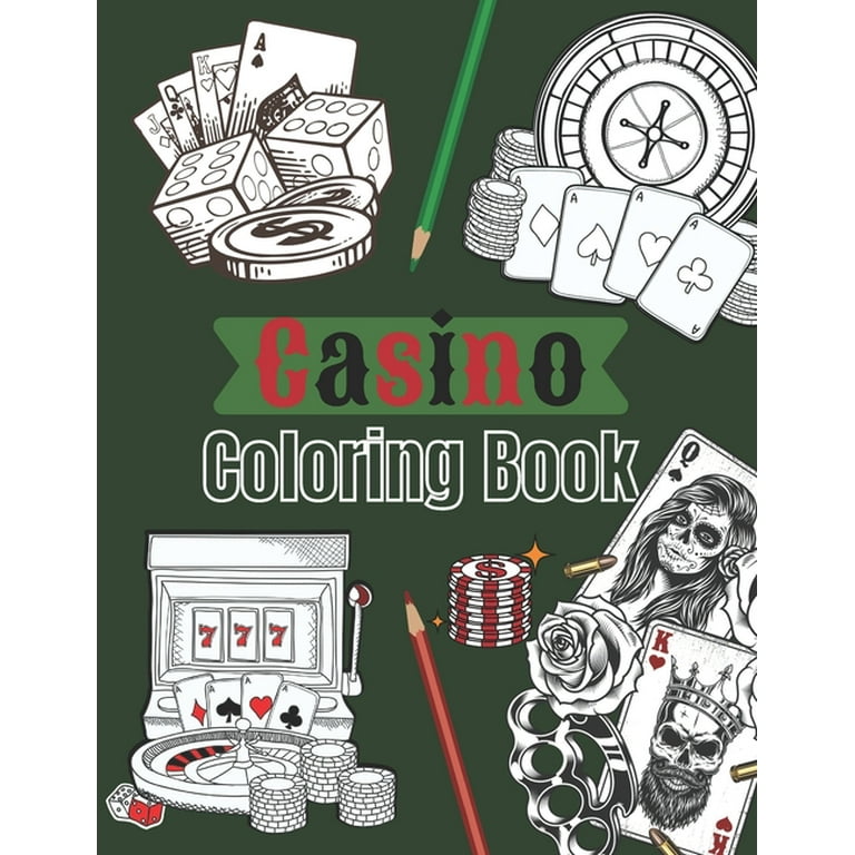 Casino coloring book playing cards machine jackpot to color for teens adults