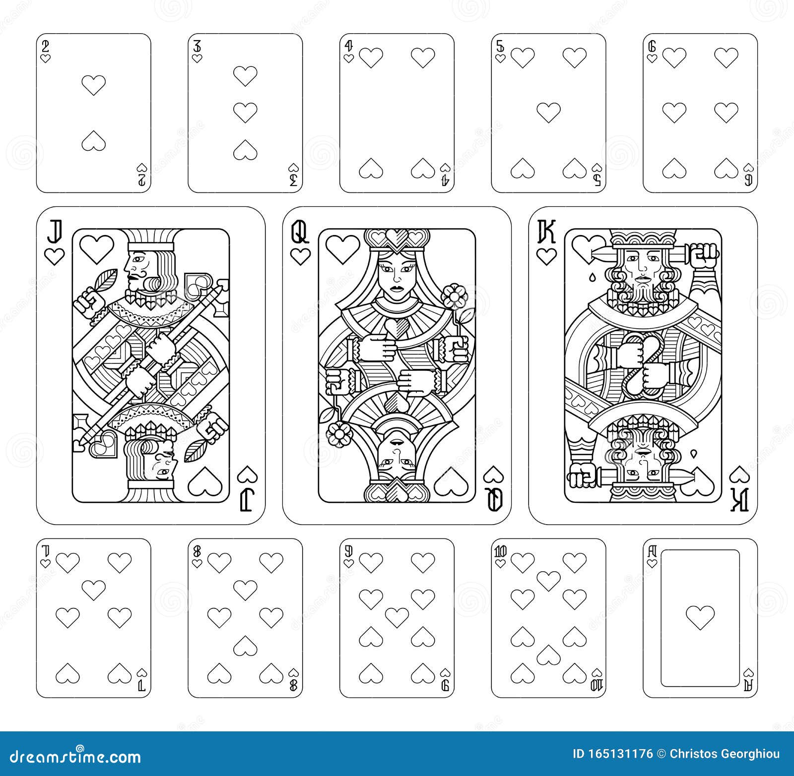 Playing cards hearts black and white stock vector
