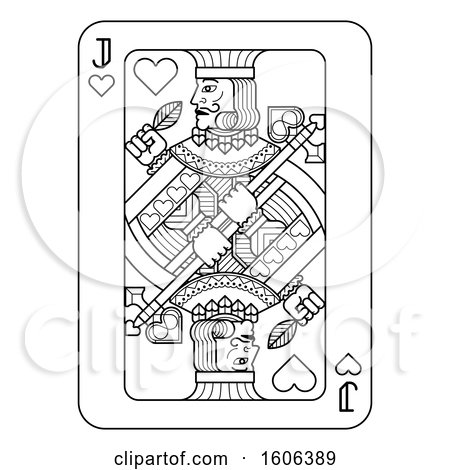 Clipart of a black and white jack of hearts playing card