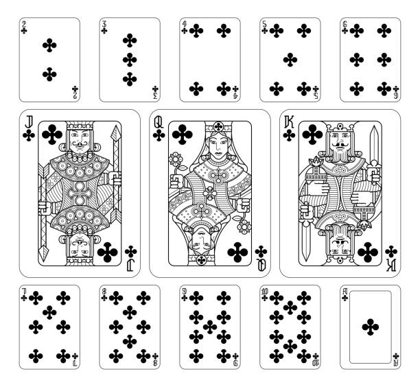 Playing cards clubs black and white stock illustration