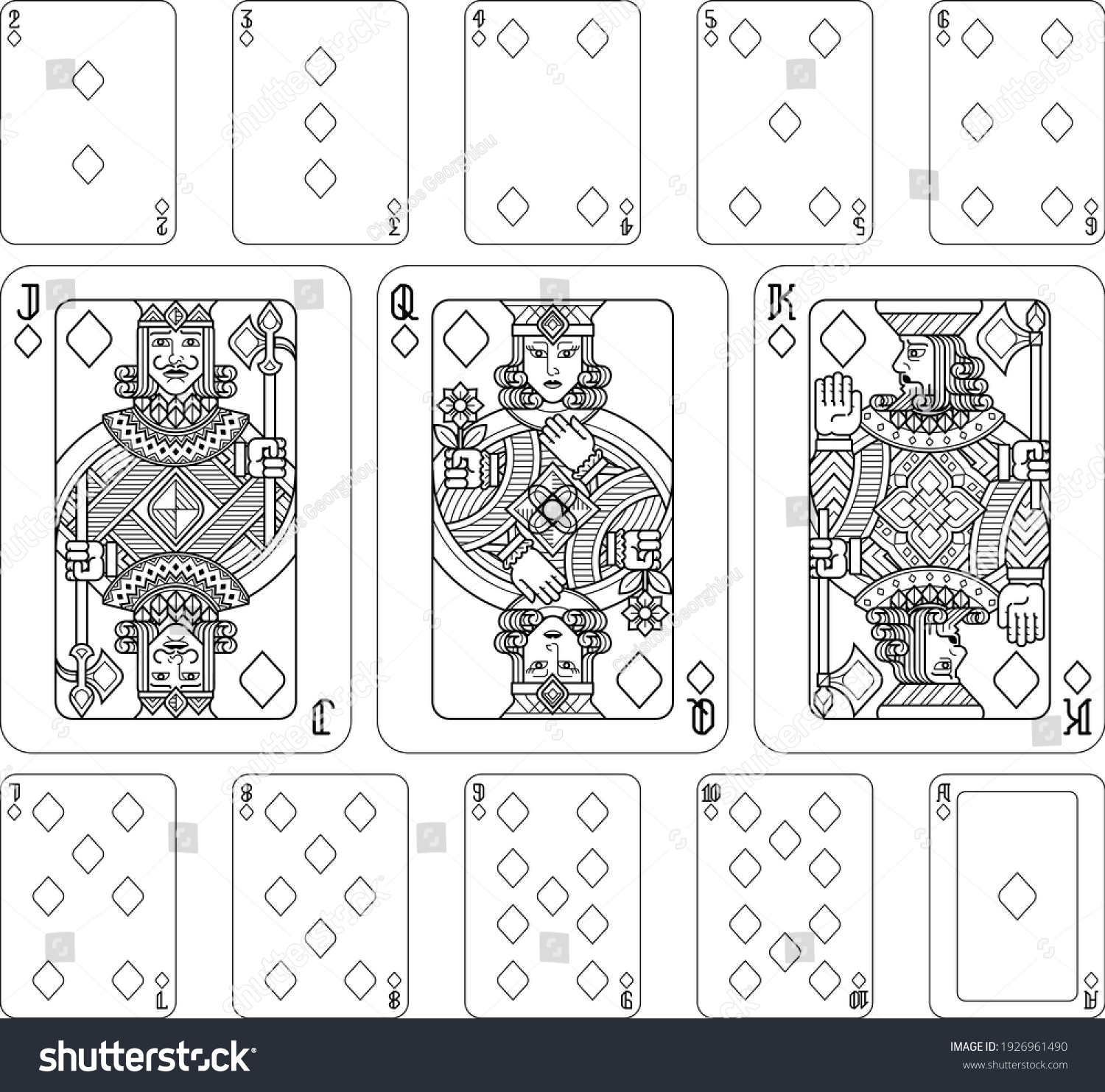Playing cards diamonds set black white stock vector royalty free