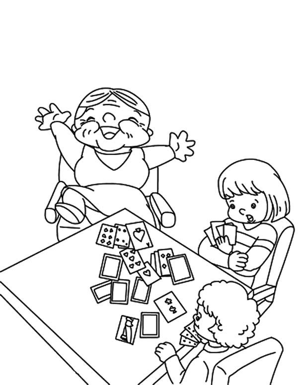 Grandmother beat her grandchildren in playing card coloring pages color luna coloring pages love coloring pages mothers day coloring pages