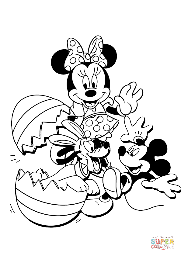 Minnie and mickey mouse with pluto coloring page free printable coloring pages