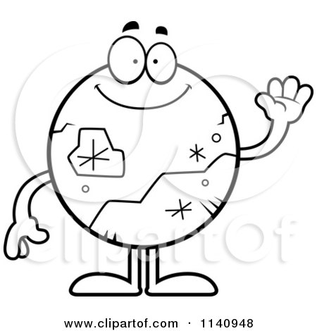Cartoon clipart of a black and white pluto waving