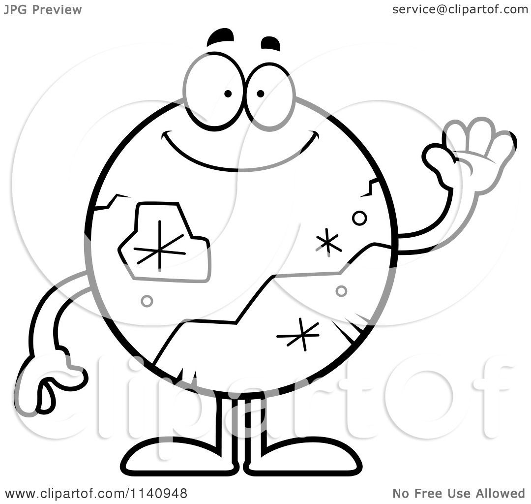Cartoon clipart of a black and white pluto waving