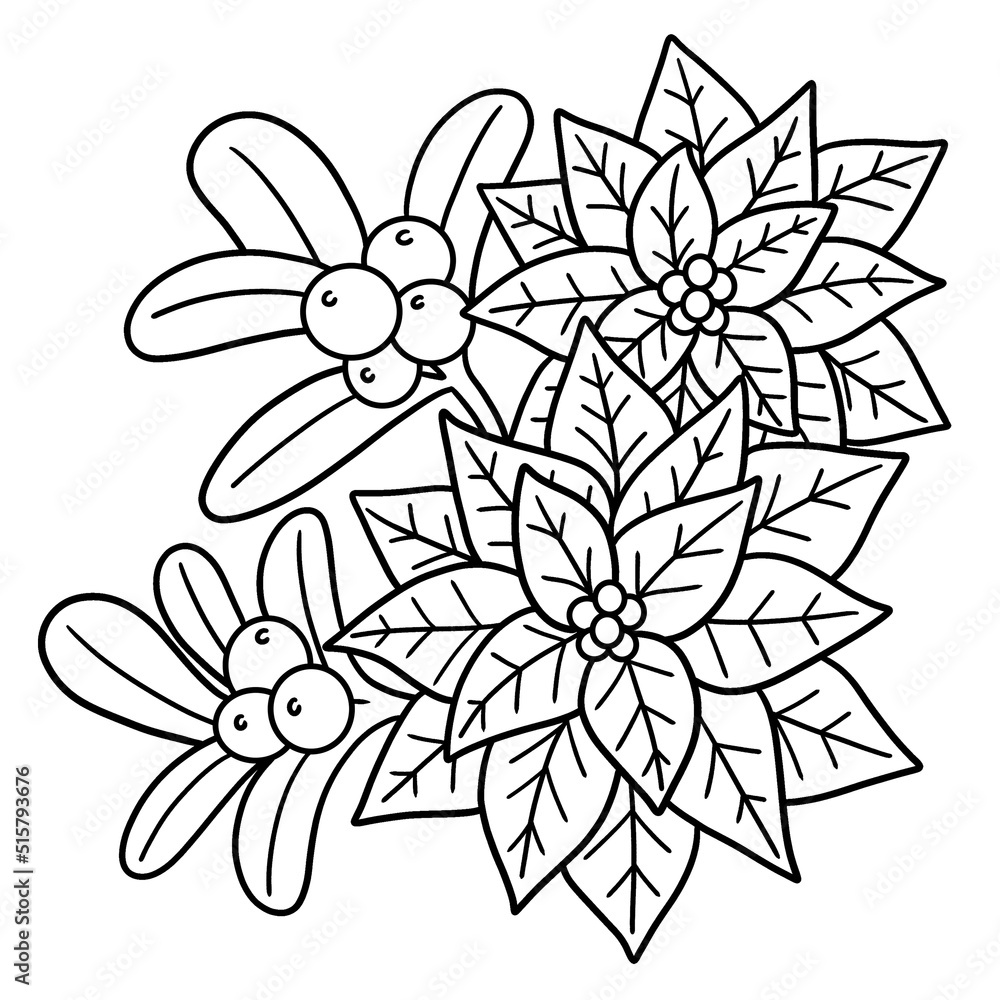 Christmas poinsettia isolated coloring page vector