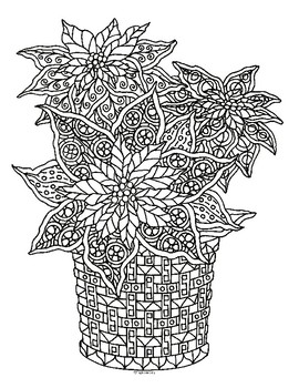 Christmas poinsettia zentangle coloring page by pamela kennedy tpt