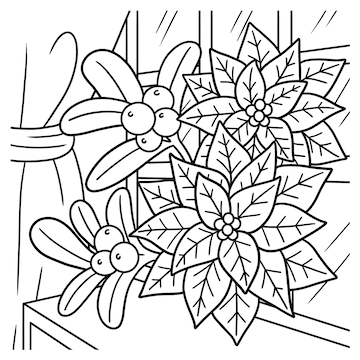 Premium vector christmas poinsettia coloring page for kids