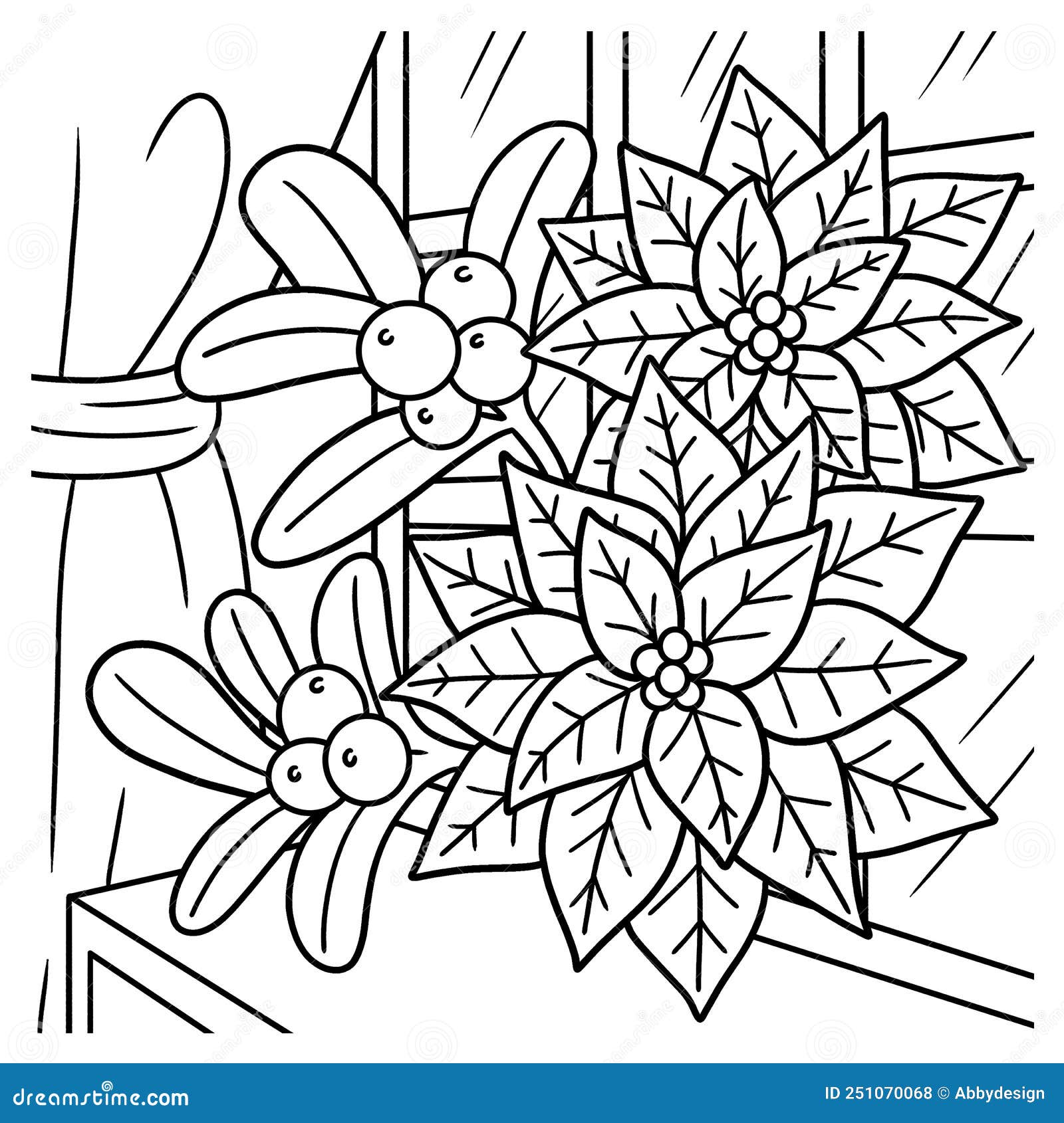 Christmas poinsettia coloring page for kids stock vector