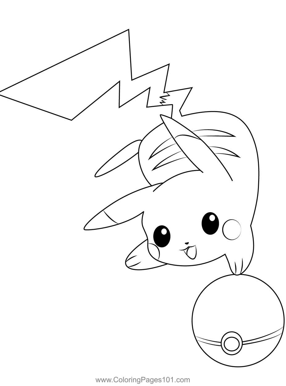 Pikachu pokeball coloring page for kids
