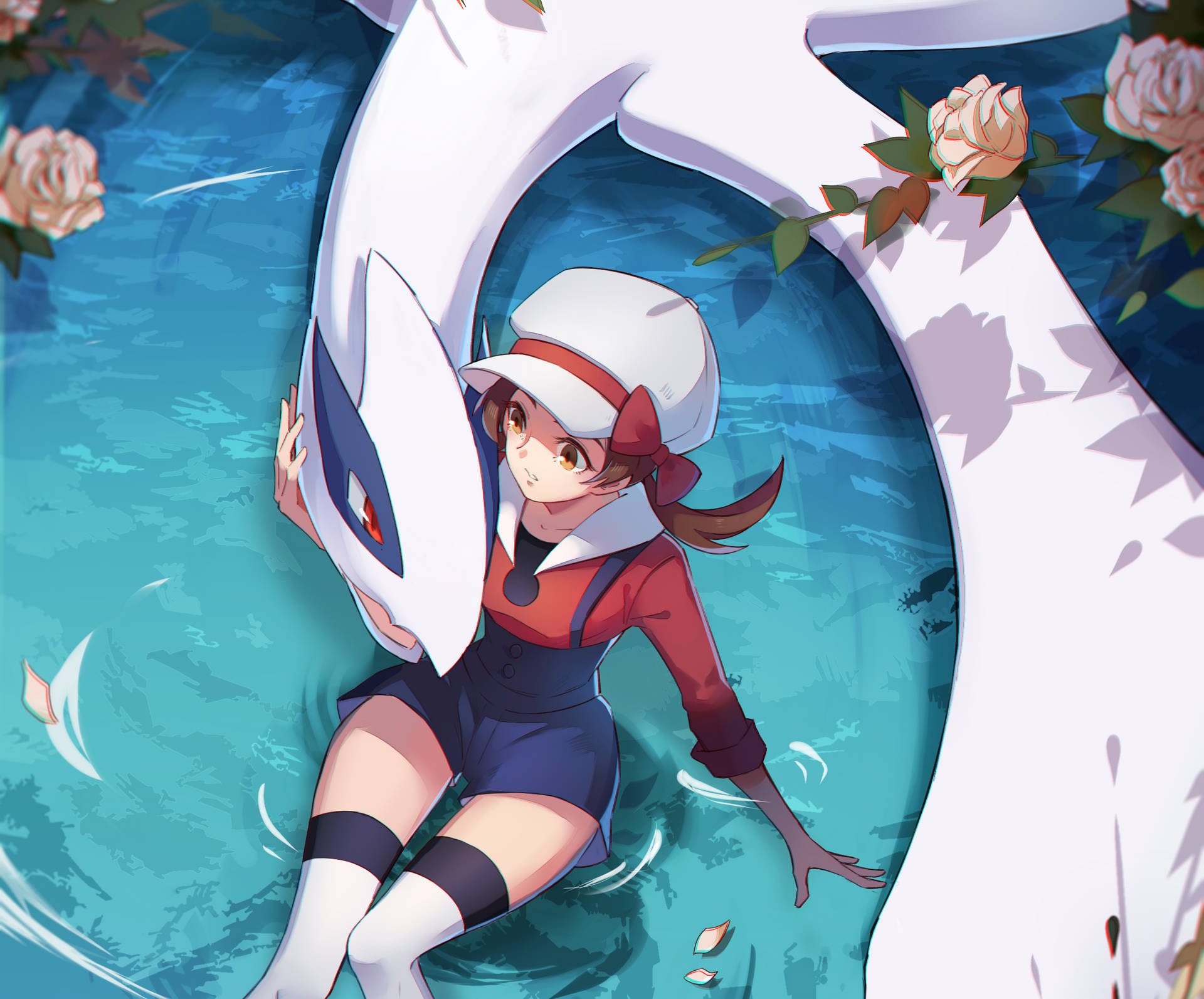 Download lugia with a girl pokemon trainer wallpaper