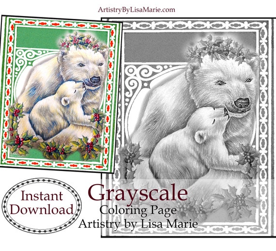 Cute polar bear coloring page for adults christmas decoration holiday decor printable coloring book pdf artistry by lisa marie