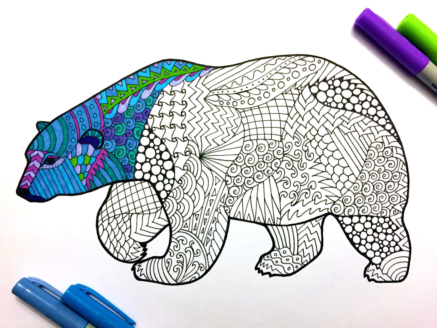 Polar bear â pdf zentangle coloring page â scribble stitch