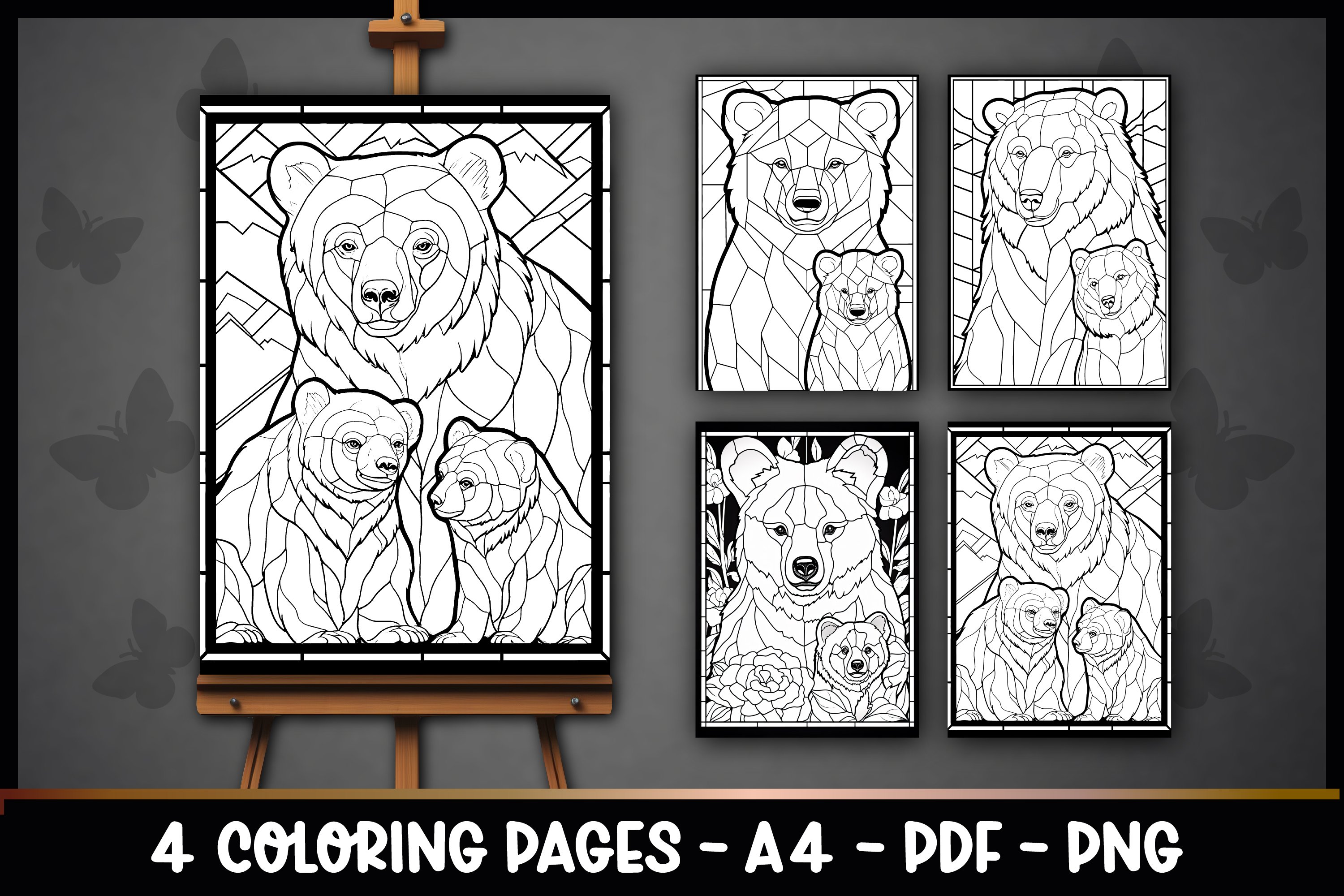 Polar bear and cub stained glass coloring book pages