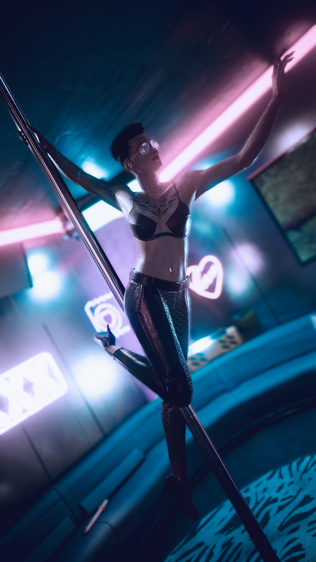 Pole dancing at cyberpunk nexus