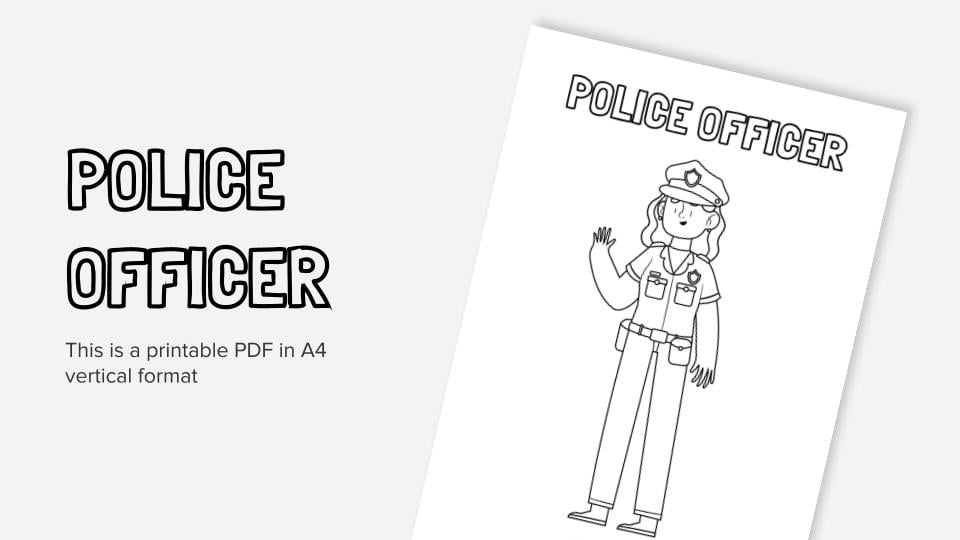 Police officer printable coloring worksheet