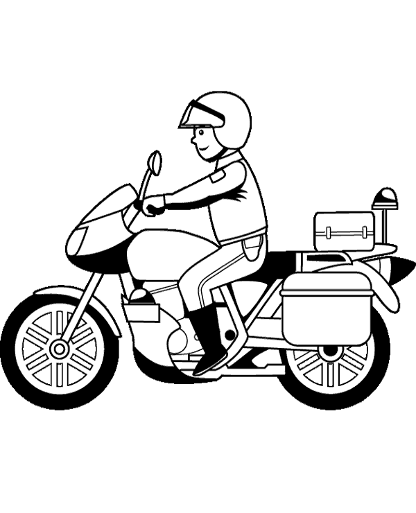 Policeman on a motorbike coloring page